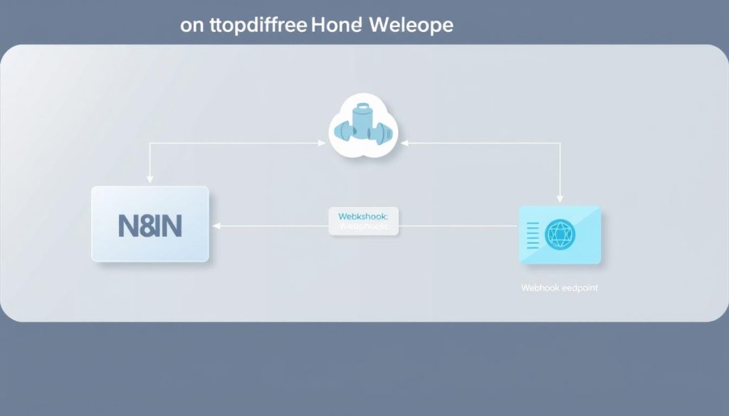 A detailed technical diagram depicting the process of troubleshooting Webhook issues in a clean, minimalist style. Show the key components involved - the N8N platform, the Webhook endpoint, and the external system or service that the Webhook is meant to integrate with. Use a neutral color palette with hints of blue and gray to convey a sense of precision and focus. Render the scene with crisp, high-resolution graphics and subtle lighting to emphasize the technical nature of the subject matter. Avoid clutter or distracting elements, keeping the illustration simple and easy to comprehend.