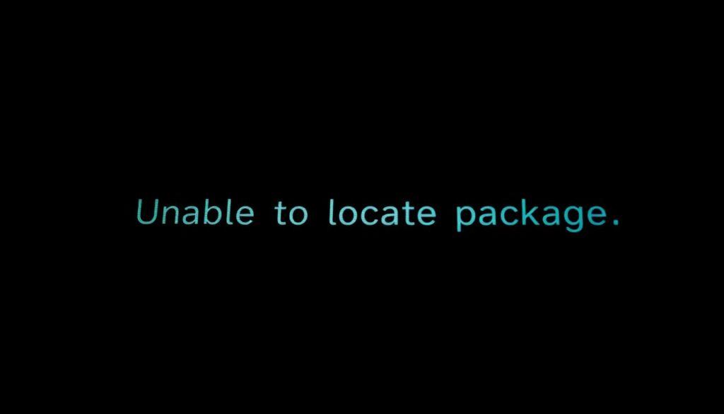 A high-contrast, close-up view of a terminal window displaying the error message "Unable to locate package" against a dark, moody backdrop. The text appears in a stark, monochromatic font, with a sense of frustration and technical complexity. The background is slightly out of focus, creating a sense of depth and emphasis on the error message. The lighting is dramatic, with a strong directional light source casting deep shadows and highlighting the text. The overall composition conveys a sense of technical difficulty and the challenges of software installation.