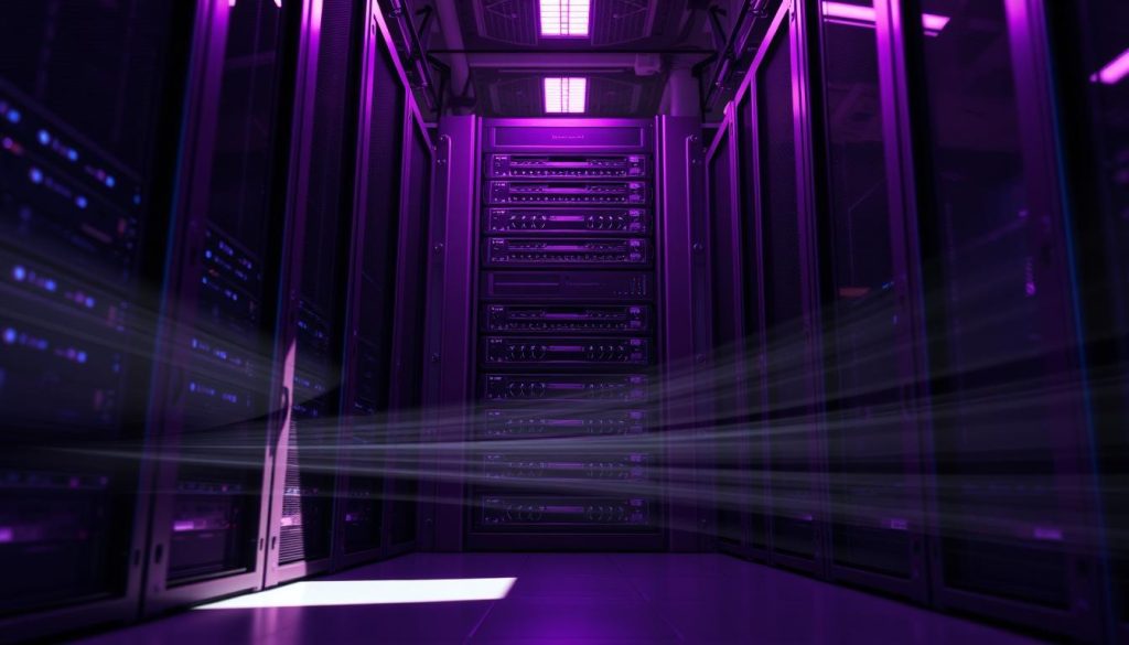 A highly detailed, photorealistic image of a data center server rack viewed from a low angle, with a striking drift effect visible across the rack. The server hardware is rendered in a rich, regal purple color (HEX code #7955a3), creating a sense of elegance and sophistication. The lighting is dramatic, with a mix of cool and warm tones, casting long shadows and highlighting the intricate details of the equipment. The overall atmosphere conveys a sense of technological power and precision, while the drift effect suggests an underlying instability or disruption in the system. The background is clean and minimalist, allowing the server rack to take center stage. A highly detailed, photorealistic image of a data center server rack viewed from a low angle, with a striking drift effect visible across the rack. The server hardware is rendered in a rich, regal purple color (HEX code #7955a3), creating a sense of elegance and sophistication. The lighting is dramatic, with a mix of cool and warm tones, casting long shadows and highlighting the intricate details of the equipment. The overall atmosphere conveys a sense of technological power and precision, while the drift effect suggests an underlying instability or disruption in the system. The background is clean and minimalist, allowing the server rack to take center stage.
