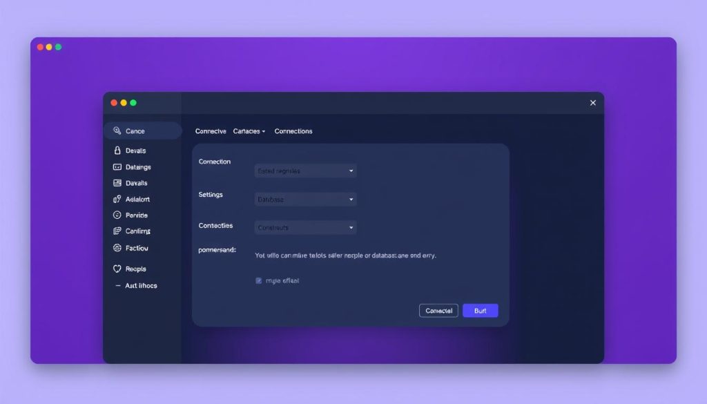 A meticulously designed database configuration interface for the powerful workflow automation tool n8n. The interface features a sleek, minimalist layout with a central panel showcasing the database connection settings, surrounded by a regal purple gradient backdrop. Precise controls allow for adjusting connection details, with subtle animations and tooltips enhancing the user experience. The overall aesthetic conveys a sense of professionalism and authority, perfectly suited for the "best practices" section of the article on resolving the "Database is not ready!" error in n8n.