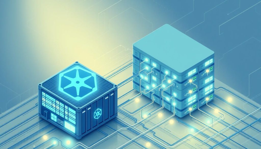 A meticulously detailed illustration of Kubernetes and PostgreSQL, showcasing their symbiotic relationship in managing databases. The foreground depicts Kubernetes as a sleek, futuristic container orchestration system, its geometric forms and glowing interfaces juxtaposed against the organic, textured backdrop of a PostgreSQL database cluster. Intricate data pipelines and network connections weave between the two, highlighting their seamless integration. Soft, diffused lighting casts an air of technological sophistication, while the overall composition conveys a sense of harmony and efficiency in database management. The scene is captured from a slightly elevated, isometric angle, allowing the viewer to fully appreciate the interplay between these complementary technologies.