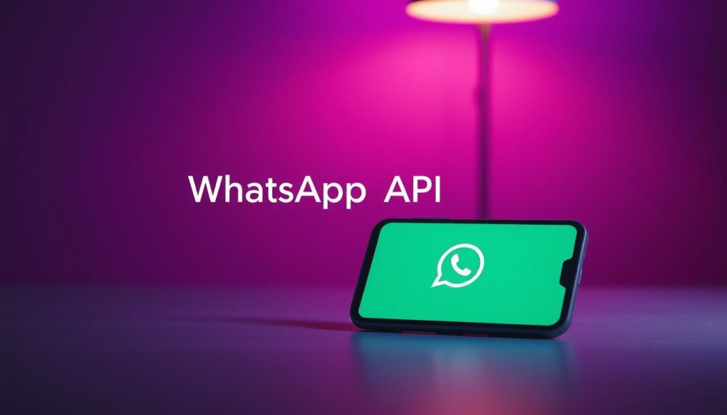 A secure and private WhatsApp API environment. A serene, dimly lit room with a warm, calming atmosphere. In the foreground, a smartphone rests on a sleek, minimalist desk, its screen displaying the WhatsApp API interface. The background is a soft, blurred gradient of royal purple (#7955a3), conveying a sense of trust and confidentiality. The lighting is subtle, casting gentle shadows and highlighting the device's elegant design. The overall composition exudes a professional, yet inviting ambiance, reflecting the security and privacy inherent in the WhatsApp API service.