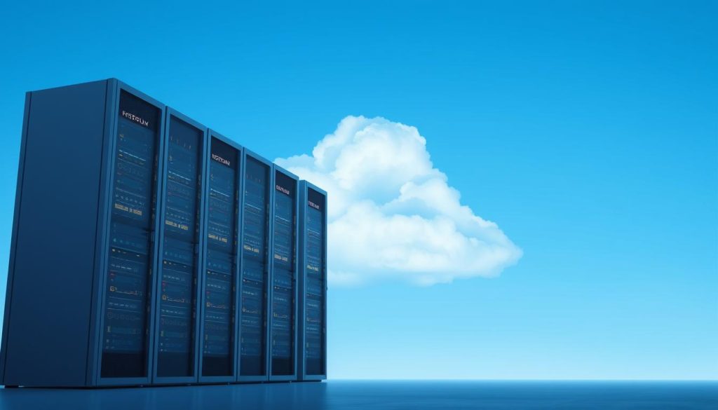 A serene, cloud-like data center hovers against a vast, azure sky. Towering server racks, aglow with soft, ambient lighting, stand in the foreground, their sleek, minimalist design evocative of a futuristic, on-demand computing utility. In the middle ground, wisps of ethereal, translucent databases coalesce, mirroring the effortless, scalable nature of the cloud-based service. The background is filled with a gentle gradient, creating a sense of depth and weightlessness, as if the entire scene is suspended in a state of technological transcendence. The overall mood is one of calm, efficiency, and the seamless integration of digital infrastructure with the natural world.