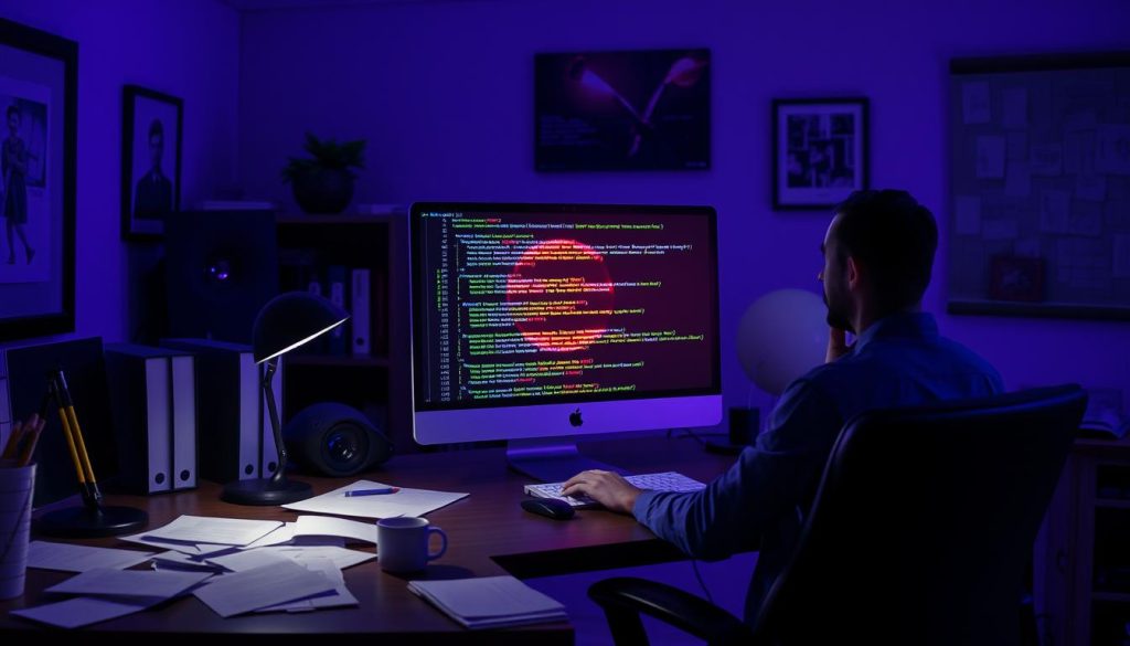 A serene office workspace with a missing piece of code, represented by a glowing gap in the computer screen. The space is bathed in a regal purple hue (color code #7955a3), evoking a sense of mystery and unease. Scattered papers, a desk lamp, and a thoughtful expression on the face of the developer hint at the frustration of troubleshooting the elusive "missing trigger" error. The image conveys the technical and emotional challenges faced when confronting this programming conundrum. A serene office workspace with a missing piece of code, represented by a glowing gap in the computer screen. The space is bathed in a regal purple hue (color code #7955a3), evoking a sense of mystery and unease. Scattered papers, a desk lamp, and a thoughtful expression on the face of the developer hint at the frustration of troubleshooting the elusive "missing trigger" error. The image conveys the technical and emotional challenges faced when confronting this programming conundrum.