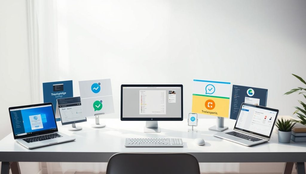 A serene workspace filled with an assortment of storage-focused software applications, arranged neatly on a sleek, minimalist desk. The scene is bathed in soft, natural lighting, with a gentle, diffused glow emanating from the windows. The applications are depicted with meticulous detail, showcasing their various user interfaces and functionalities, inviting the viewer to explore the world of self-hosted storage solutions. The overall mood is one of efficiency, organization, and a sense of technological prowess, perfectly complementing the subject of the article.