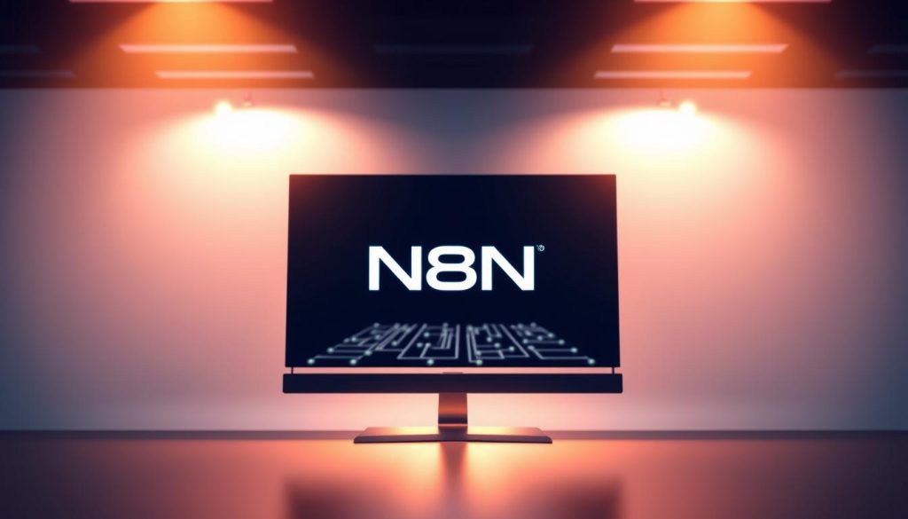 A sleek, modern software interface showcasing the latest version of the N8N automation platform. In the foreground, a vibrant, high-resolution display depicts the N8N logo against a clean, minimalist background, bathed in warm, directional lighting that casts subtle shadows, emphasizing the depth and three-dimensional quality of the design. In the middle ground, a subtle grid of nodes and connections represents the powerful automation capabilities of N8N, hinting at the software's complexity and versatility. The background is a soft, out-of-focus gradient, creating a sense of depth and focus on the central N8N branding. The overall mood is one of professionalism, innovation, and technological advancement, perfectly suited to illustrate the importance of maintaining an up-to-date N8N installation.