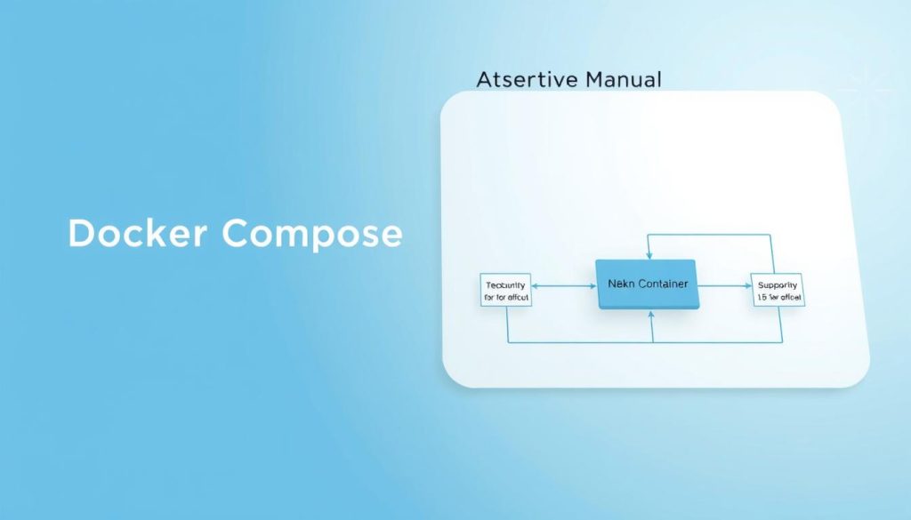 A technical manual cover illustration featuring a detailed diagram of the N8N workflow automation tool's Docker Compose setup. The image should have a clean, minimalist design with a focus on the essential components - a prominent Docker Compose logo, containers representing N8N and its supporting services, and clean, legible typography for the section title. The layout should be well-balanced, using a cool color palette and subtle grid-like patterns to convey a sense of structure and professionalism. Lighting should be soft and even, with a slightly muted, technical aesthetic. The overall mood should be informative and practical, reflecting the instructional nature of the content.