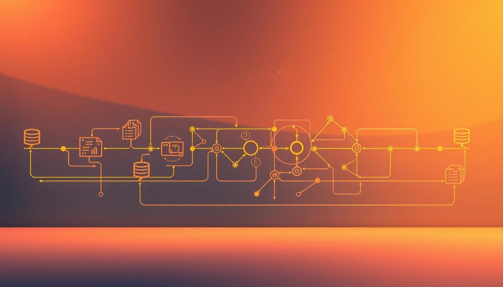 A vibrant and dynamic pipeline diagram showcasing the optimization of a CI/CD workflow. The foreground features sleek, minimalist icons and shapes representing the various stages of the pipeline, with smooth transitions and clean lines. The middle ground depicts a complex network of interconnected nodes and paths, symbolizing the intricate automation and orchestration of the system. The background subtly incorporates subtle gradients and geometric patterns, conveying a sense of technological sophistication and efficiency. Warm lighting casts a soft, inviting glow, while a slightly elevated camera angle provides a comprehensive view of the optimized pipeline. The overall composition exudes a sense of harmony, power, and forward momentum, capturing the essence of an efficiently optimized CI/CD process.