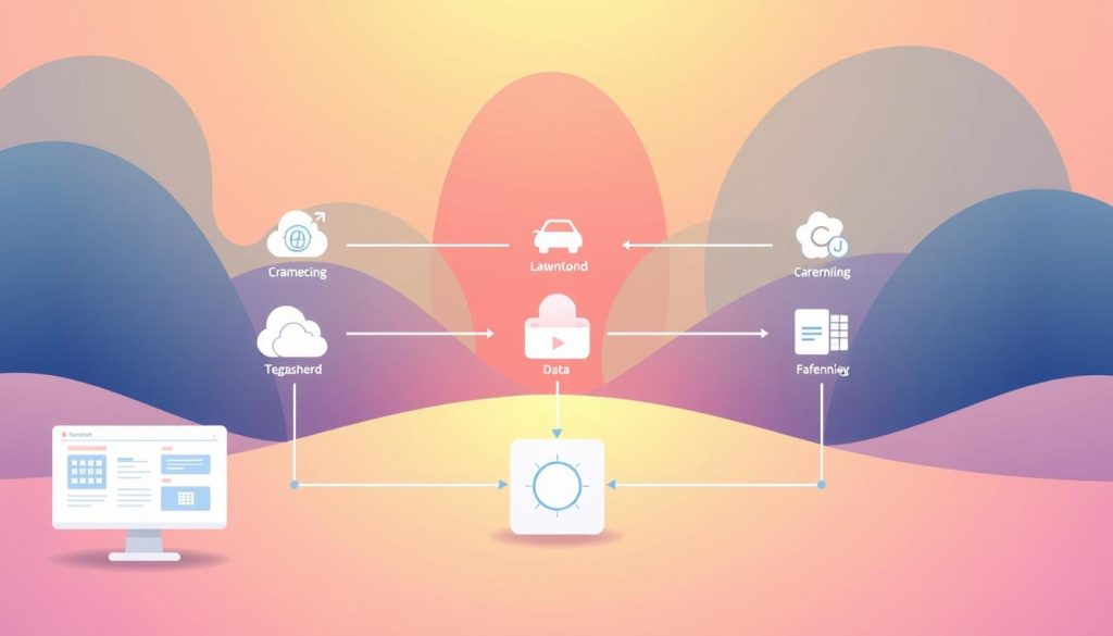 A visually striking illustration showcasing the seamless integration of self-hosted storage with various external services. In the foreground, a series of intuitive user interface elements depict the process of connecting and synchronizing data across platforms. The middle ground features a clean, minimal design aesthetic with subtle icons and graphics that convey the idea of interconnectivity. In the background, a vibrant, abstract landscape of overlapping shapes and gradients represents the underlying technological infrastructure that enables the seamless flow of information. The overall scene is illuminated by a warm, soft lighting that creates a sense of harmony and cohesion, reflecting the ease and efficiency of this integrated self-hosted storage solution.