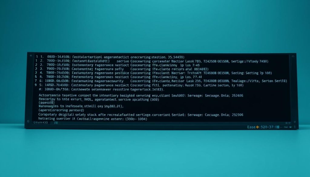 Detailed, high-resolution image of error messages displayed on a server terminal screen. The foreground shows various error codes and stack trace information, rendered in a monospaced font with a dark color scheme. The middle ground depicts a terminal interface with a command prompt, blinking cursor, and other interface elements. The background is a plain, muted color, creating a sense of focus on the technical details. The lighting is cool and slightly desaturated, conveying a serious, professional atmosphere. The camera angle is straight-on, capturing the errors at eye level for a clear, diagnostic view.