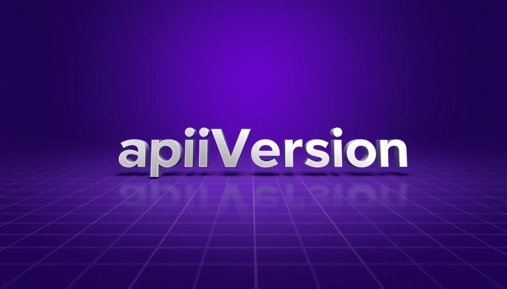 A clean, minimalist illustration of a "مرجع apiVersion" set against a regal Royal Purple (#7955a3) background. The focus is on a sleek, metallic-looking apiVersion tag, rendered with precise technical details and lighting to emphasize its importance. The middle ground features a subtle grid or network pattern, suggesting the infrastructure context. The foreground is uncluttered, allowing the apiVersion to take center stage. The overall mood is one of authority, clarity, and attention to technical best practices.