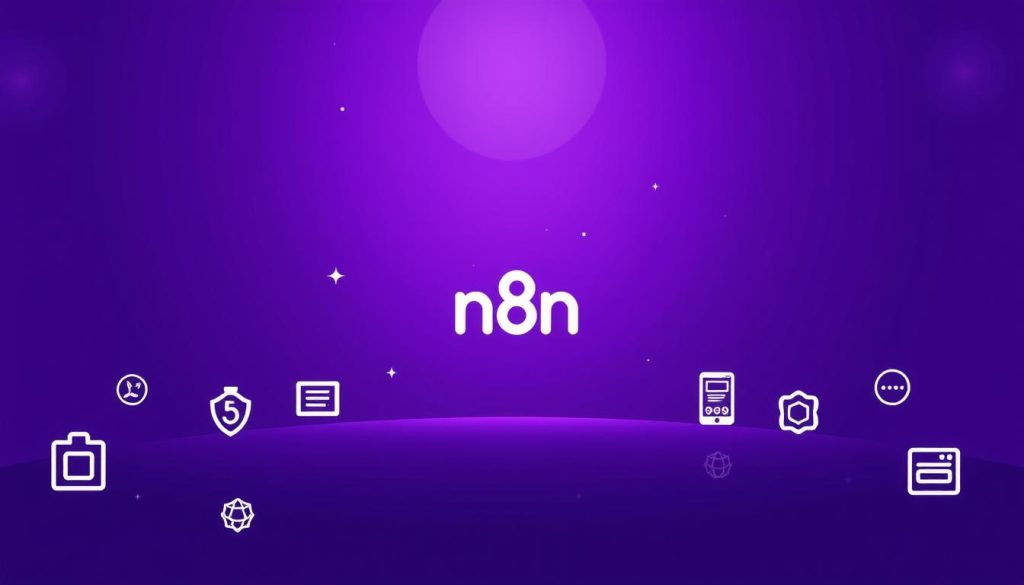 A clean, minimalist illustration of "نکات اولیه n8n" against a regal Royal Purple (#7955a3) background. The foreground features a series of clean, crisp icons and symbols representing core concepts like webhooks, APIs, and configuration settings. The middle ground showcases a simple, stylized n8n logo, while the background subtly radiates a soft, glowing light. The overall atmosphere is one of clarity, professionalism, and technical expertise, perfectly suited to accompany the "نکات اولیه برای رفع مشکل" section of the article.