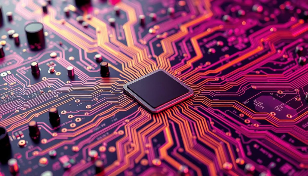 A complex and interconnected software engineering landscape, the image depicts a meticulously designed circuit board. Intricate pathways of gleaming copper trace connections between various electronic components, symbolizing the challenges of tool integration within infrastructure. The board is bathed in a regal, royal purple (color code #7955a3) hue, lending an air of sophistication and technical prowess. Precise lighting accentuates the three-dimensional depth, while a shallow depth of field draws the viewer's attention to the central hub of the board. Subtle shadows and reflections add a sense of realism, conveying the notion of a carefully engineered, functional system. This image serves as a visual metaphor for the complexities and best practices of validating and testing tool integration within a technological infrastructure.