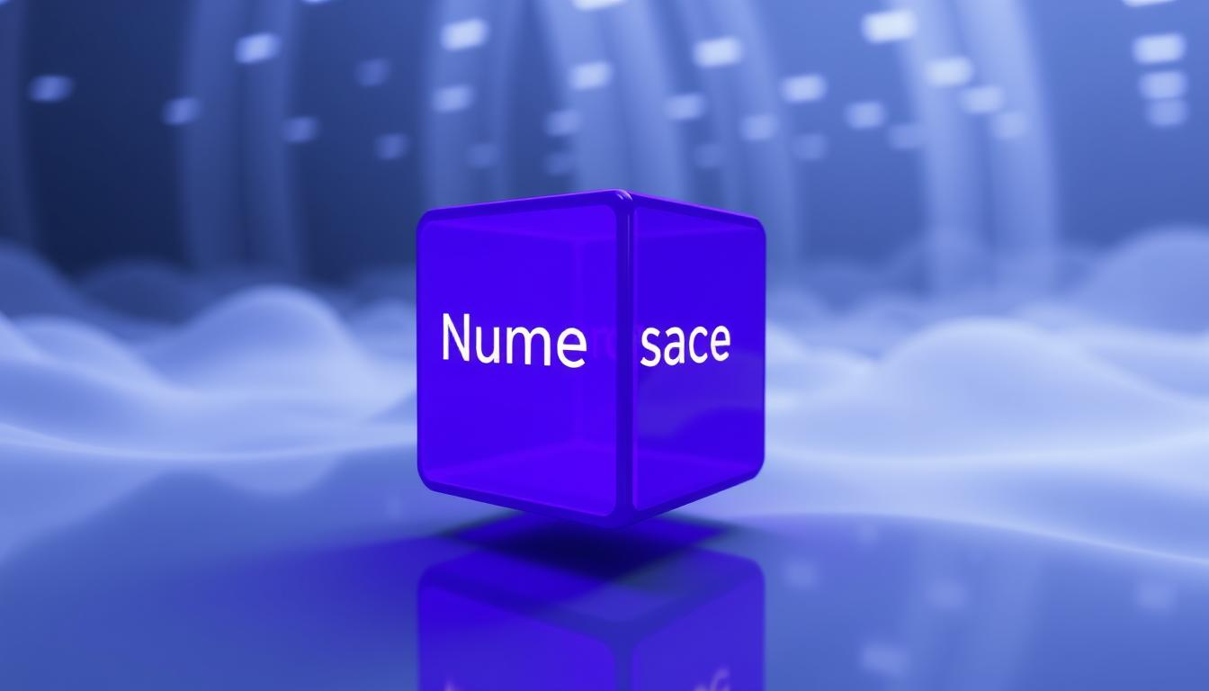 A detailed 3D visualization of the concept of Kubernetes Namespace, rendered in a clean, minimalist style. The scene features a serene, glowing purple cube representing the Namespace, suspended in an airy, ethereal environment with subtle lighting and reflections. The Namespace cube is the central focus, with a sense of depth and perspective created through the use of depth of field. The overall mood is one of clarity, simplicity, and technical elegance, reflecting the core functionality and importance of Namespaces in Kubernetes.