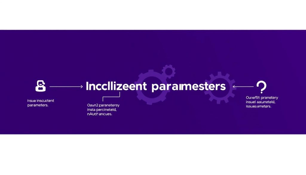 A detailed technical diagram showcasing the causes of the "Insufficient parameters" error in the n8n OAuth2 callback process. The image features a sleek, dark background in a royal purple hue (#7955a3), complemented by a clean, minimalist layout. In the foreground, a comprehensive visual representation of the error, including labeled components and clear explanations of the underlying issues. The middle ground depicts a series of interconnected gears and cogs, symbolizing the complex mechanisms at play within the n8n workflow. The background incorporates a subtle grid pattern, adding a sense of structure and order to the overall composition. The lighting is crisp and directional, creating depth and emphasizing the technical nature of the subject matter. The overall tone is one of precision, professionalism, and a deep understanding of the problem at hand.