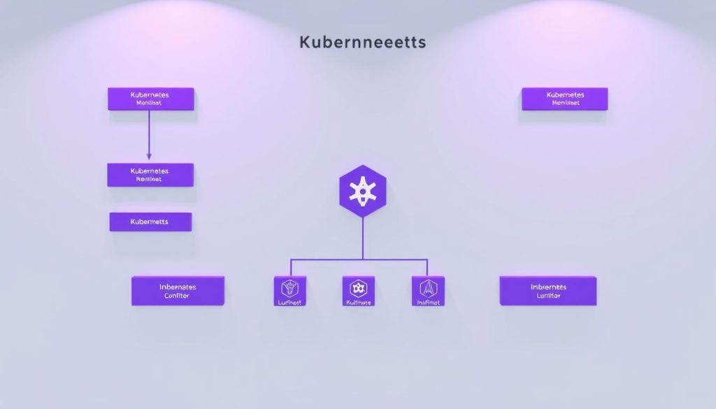 A detailed technical schematic diagram of Kubernetes Manifest, rendered in a clean, minimalist style with a focus on the core components and their relationships. The layout is crisp and organized, using a royal purple (RGB #7955a3) color scheme to convey a sense of authority and professionalism. The diagram is illuminated by a soft, diffused lighting that casts subtle shadows, creating depth and emphasizing the 3D structure of the elements. The camera angle is slightly elevated, providing an overview perspective that allows the viewer to clearly understand the hierarchical nature of the Kubernetes Manifest. The overall mood is one of precision, clarity, and the importance of configuration in Kubernetes deployments.
