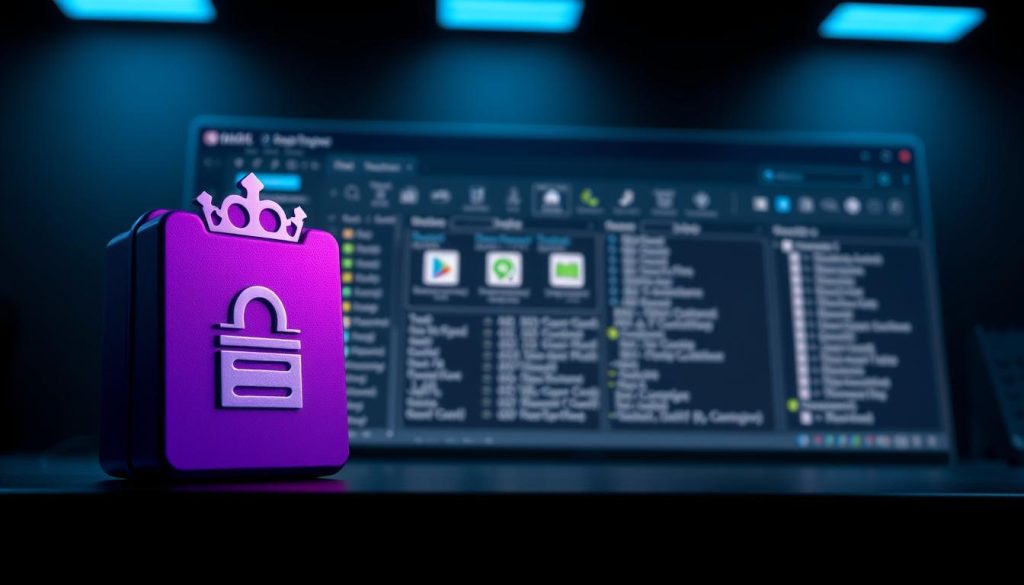 A detailed visual representation of software package management in a modern software development environment. In the foreground, a meticulously crafted software package icon in a regal royal purple hue (#7955a3), symbolizing the importance and authority of package management. In the middle ground, a well-organized virtual file system displaying various software dependencies, highlighting the interconnected nature of package management. The background features a sleek, minimalist interface with clean lines and subtle gradients, conveying a sense of technological sophistication. Dramatic studio lighting casts dramatic shadows, emphasizing the gravity and precision of package management tasks. The overall scene exudes a professional, authoritative, and visually striking atmosphere suitable for illustrating the challenges of dependency version control in a CI/CD pipeline.