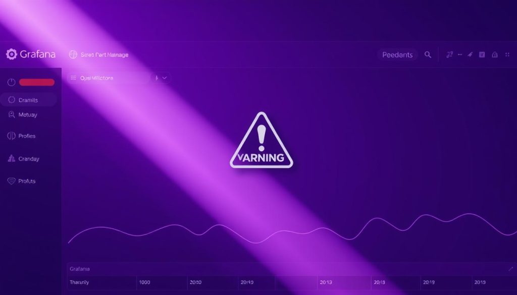 A dramatic scene of an open-source Grafana dashboard, showcasing a prominent "WARNING" icon in the center. The dashboard interface is bathed in a regal purple hue, with sleek, minimalist design elements. The warning symbol, rendered in a bold, geometric style, commands attention, conveying the critical importance of effective alerts and notifications. The overall composition is clean and uncluttered, allowing the warning to take center stage and communicate its message with clarity and impact. Soft, directional lighting from the top-left casts subtle shadows, adding depth and a sense of gravitas to the scene. A dramatic scene of an open-source Grafana dashboard, showcasing a prominent "WARNING" icon in the center. The dashboard interface is bathed in a regal purple hue, with sleek, minimalist design elements. The warning symbol, rendered in a bold, geometric style, commands attention, conveying the critical importance of effective alerts and notifications. The overall composition is clean and uncluttered, allowing the warning to take center stage and communicate its message with clarity and impact. Soft, directional lighting from the top-left casts subtle shadows, adding depth and a sense of gravitas to the scene.