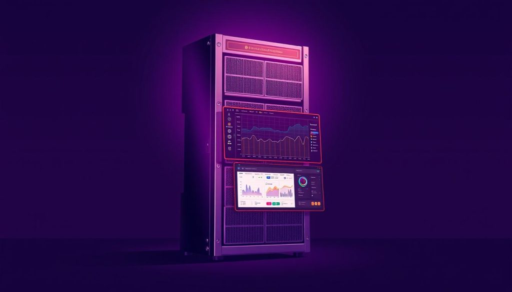 A majestic illustration of a server rack, showcasing the intricate installation of Grafana, the renowned open-source data visualization tool, against a regal backdrop of deep purple hues. The server's sleek metallic chassis stands tall, its LED indicators softly pulsing, while the Grafana interface is meticulously displayed on the monitor, its intuitive dashboard and analytical widgets inviting the viewer to explore the power of open-source monitoring. The scene is bathed in a warm, ambient lighting, creating a sense of sophistication and technical elegance, perfectly capturing the essence of the Grafana experience within the Megan environment. A majestic illustration of a server rack, showcasing the intricate installation of Grafana, the renowned open-source data visualization tool, against a regal backdrop of deep purple hues. The server's sleek metallic chassis stands tall, its LED indicators softly pulsing, while the Grafana interface is meticulously displayed on the monitor, its intuitive dashboard and analytical widgets inviting the viewer to explore the power of open-source monitoring. The scene is bathed in a warm, ambient lighting, creating a sense of sophistication and technical elegance, perfectly capturing the essence of the Grafana experience within the Megan environment.