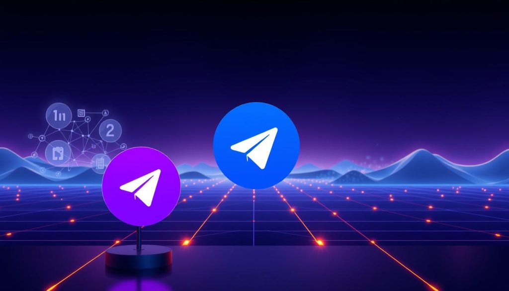 A majestic, intricate architectural structure rises into a regal, violet-hued sky. Ornate columns and arches create a grand, symmetrical facade, with intricate details and textures that hint at the complexity within. Soft, directional lighting casts dramatic shadows, adding depth and drama to the scene. The overall mood is one of grandeur, power, and sophistication, reflecting the technical prowess and global reach of the Telegram messaging platform. The scene conveys a sense of the scale, elegance, and technical sophistication of Telegram's core infrastructure and services.