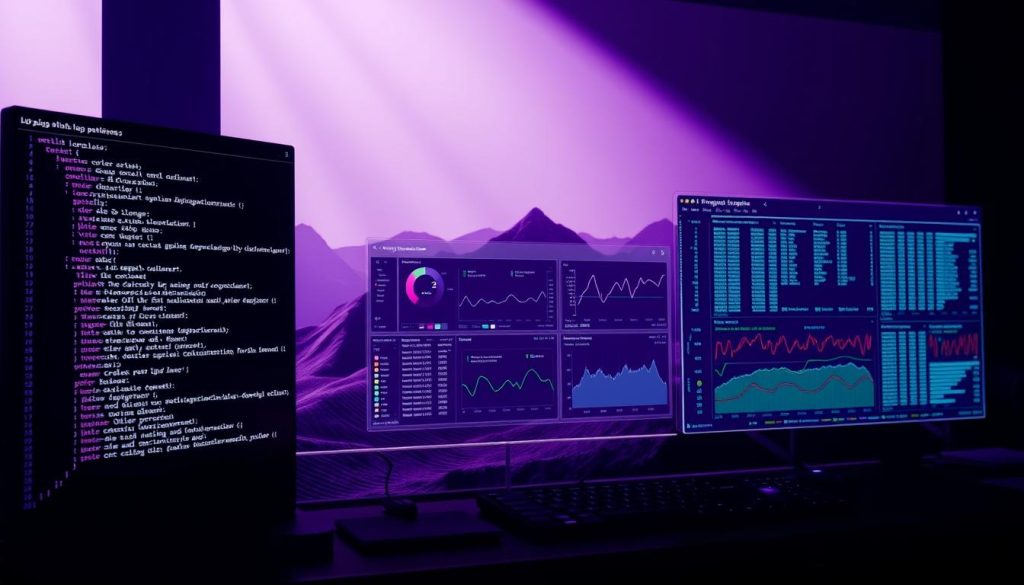 A meticulously crafted dashboard showcasing a detailed log analysis pipeline. In the foreground, a sleek terminal interface displays cascading lines of code, highlighting the crucial steps of the process. In the middle ground, a series of visualizations and charts offer insights into the data, each rendered in a rich, #7955a3 Royal Purple hue. The background features a striking abstract landscape, evoking the complexity and depth of the system under scrutiny. Dramatic lighting casts dramatic shadows, creating a sense of depth and drama. The overall atmosphere is one of technical precision and analytical prowess, perfectly suited to illustrate the intricacies of pipeline configuration and error detection. A meticulously crafted dashboard showcasing a detailed log analysis pipeline. In the foreground, a sleek terminal interface displays cascading lines of code, highlighting the crucial steps of the process. In the middle ground, a series of visualizations and charts offer insights into the data, each rendered in a rich, #7955a3 Royal Purple hue. The background features a striking abstract landscape, evoking the complexity and depth of the system under scrutiny. Dramatic lighting casts dramatic shadows, creating a sense of depth and drama. The overall atmosphere is one of technical precision and analytical prowess, perfectly suited to illustrate the intricacies of pipeline configuration and error detection.