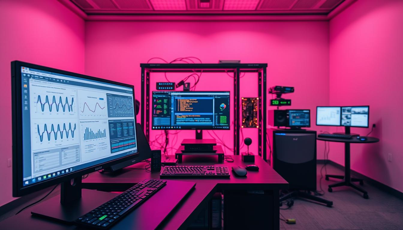 A meticulously designed software test setup, showcasing a robust and resilient workflow. In the foreground, a sleek, modern interface displays intricate diagrams and charts, reflecting the intricacies of a well-crafted testing strategy. The middle ground features an array of specialized hardware and monitoring devices, casting a warm, regal glow in the Royal Purple (#7955a3) hue, symbolizing the precision and diligence of the testing process. The background is a serene, minimalist workspace, suggesting a focused and organized approach to quality assurance. Carefully considered lighting and camera angles highlight the harmonious interplay of technology, design, and purpose, conveying a sense of reliability and dependability.