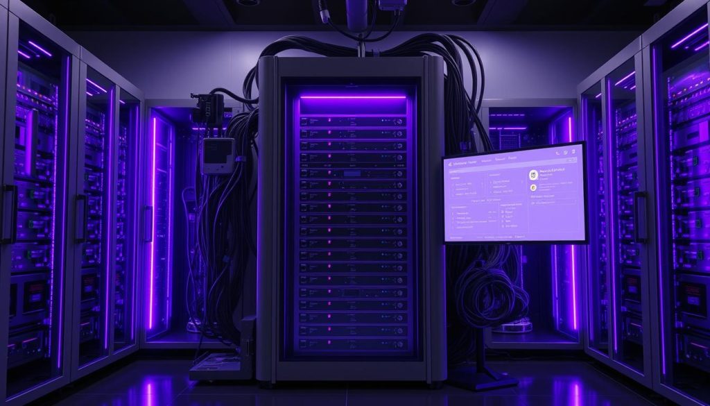 A secure, organized configuration storage system. A sleek, modern server room with a central server rack, glowing with a regal purple hue. Elegant data cabinets, neatly arranged, emit a soft, ambient lighting. Intricate circuit boards and wiring snaking through the frame, conveying the complexity of the configuration data within. A large monitor displays a clean, minimalist user interface, highlighting the key elements of the configuration management process. The environment exudes a sense of professionalism, stability, and attention to detail, capturing the essence of reliable, resilient configuration storage. A secure, organized configuration storage system. A sleek, modern server room with a central server rack, glowing with a regal purple hue. Elegant data cabinets, neatly arranged, emit a soft, ambient lighting. Intricate circuit boards and wiring snaking through the frame, conveying the complexity of the configuration data within. A large monitor displays a clean, minimalist user interface, highlighting the key elements of the configuration management process. The environment exudes a sense of professionalism, stability, and attention to detail, capturing the essence of reliable, resilient configuration storage.
