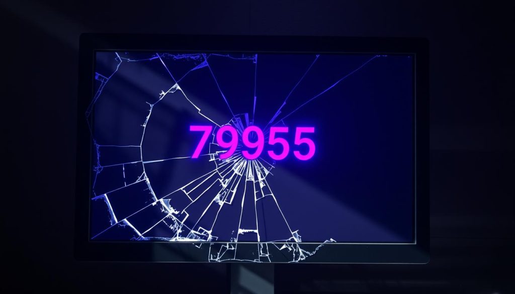 A shattered computer screen, cracks webbing across the glass, displaying a vivid error message in a royal purple (#7955a3) font. The broken display is set against a dimly lit, grungy backdrop, evoking a sense of frustration and failure. Rays of harsh, directional lighting accentuate the jagged edges of the damage, creating a sense of drama and tension. The overall scene conveys the idea of a "broken test assertion failure" - a problem that has disrupted the normal functioning of the system, leaving behind a visually striking and unsettling remnant.