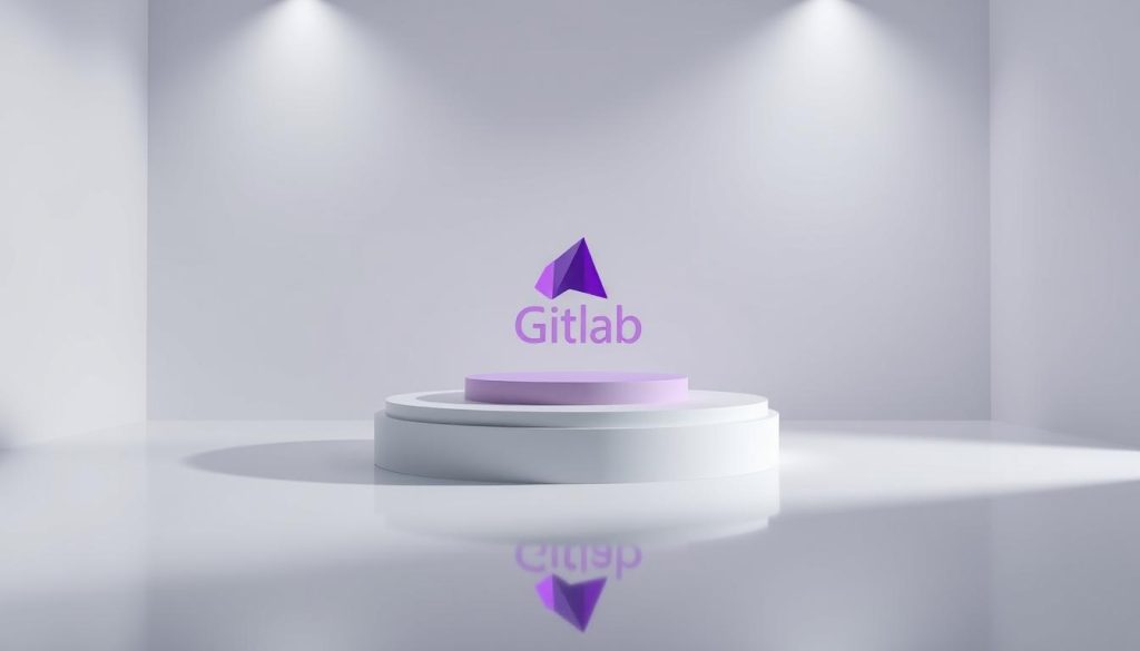 A sleek and minimalist rendering of a Gitlab runner installation on a Linux server. The scene depicts a central podium emblazoned with the Gitlab logo, its clean lines and regal purple hue commanding attention. Surrounding the podium, a smooth, reflective floor stretches out, creating a sense of depth and grandeur. Precise lighting casts dramatic shadows, highlighting the runner's technical prowess. The overall atmosphere is one of professionalism, efficiency, and the seamless integration of open-source tools into enterprise-level workflows.