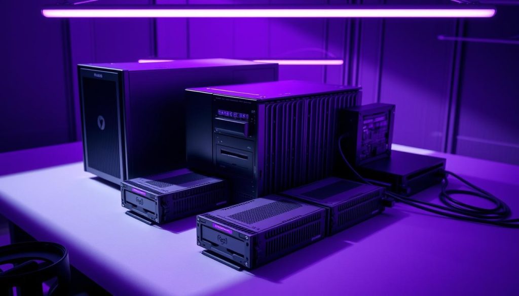 A sleek and modern hardware setup for Redis database, featuring a powerful server, fast storage drives, and high-performance network connectivity. The scene is bathed in a regal royal purple hue, creating a sophisticated and authoritative atmosphere. Precision-engineered components are arranged in a symmetrical layout, showcasing their technical prowess. Dramatic lighting casts dramatic shadows, emphasizing the sturdy construction and premium materials. The overall composition conveys the reliability, scalability, and performance of the Redis solution, making it an ideal choice for mission-critical applications.