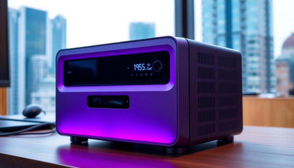A well-organized and meticulously maintained home server, its sleek metallic chassis glowing in a soft royal purple (hex code #7955a3) under the warm glow of studio lighting. The compact package housing unit sits prominently on a minimalist wooden desk, its digital display providing a clear status readout. In the background, a blurred cityscape is visible through a large window, hinting at the device's crucial role in connecting the digital and physical worlds. The overall scene conveys a sense of efficiency, technological elegance, and the importance of diligent package management in modern software development. A well-organized and meticulously maintained home server, its sleek metallic chassis glowing in a soft royal purple (hex code #7955a3) under the warm glow of studio lighting. The compact package housing unit sits prominently on a minimalist wooden desk, its digital display providing a clear status readout. In the background, a blurred cityscape is visible through a large window, hinting at the device's crucial role in connecting the digital and physical worlds. The overall scene conveys a sense of efficiency, technological elegance, and the importance of diligent package management in modern software development.