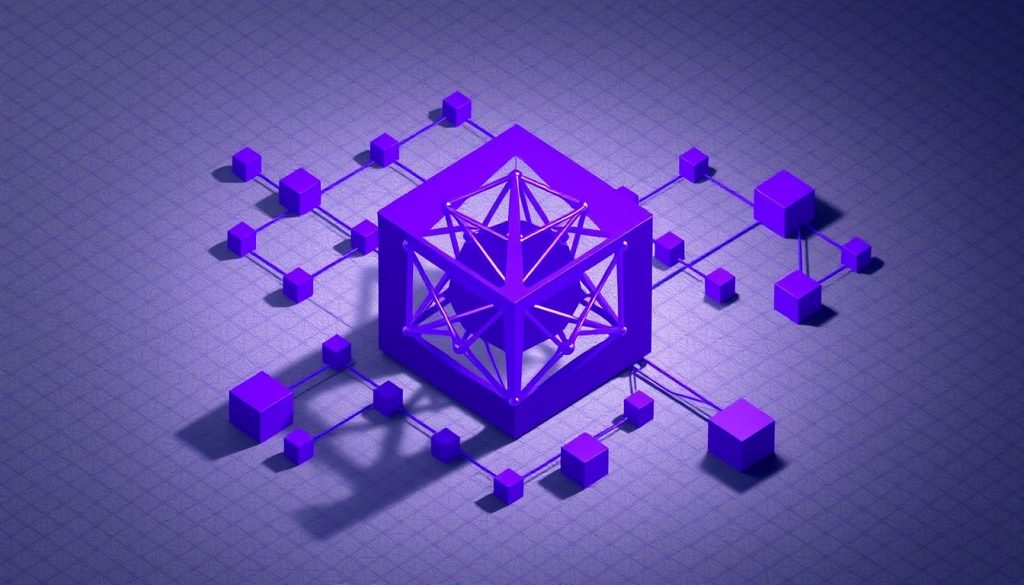 An intricate digital illustration depicting the concept of Namespaces in the Kubernetes environment. The central focus is a geometric shape, resembling a 3D cube, constructed from interconnected lines and planes in a rich, royal purple hue (#7955a3). This cube represents the Namespace, a logical division within the Kubernetes cluster, housing isolated resources and services. Surrounding the central cube, a network of smaller cubes and shapes in complementary shades of purple symbolize the various Kubernetes objects and resources operating within the Namespace. The composition is set against a subtly textured background, conveying a sense of depth and technical complexity. Dramatic lighting from multiple angles casts dynamic shadows, emphasizing the 3D nature of the illustration and the intricate relationships between the Namespace and its contents.