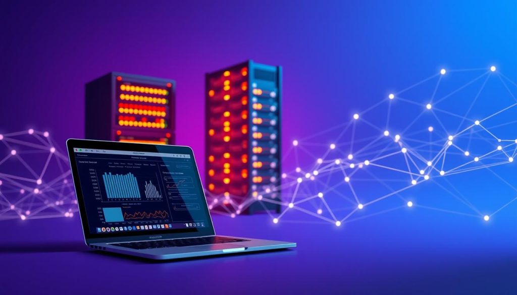 A captivating illustration of the optimization of PostgreSQL connectivity, set against a regal Royal Purple (#7955a3) backdrop. In the foreground, a sleek, minimalist laptop displays intricate database diagrams and performance metrics, expertly visualized. The middle ground showcases a towering server rack, its lights blinking in a rhythmic dance, symbolizing the efficient data exchange. In the background, a network of fluid lines and geometric shapes intertwine, representing the seamless integration of systems. The scene is illuminated by a soft, diffused lighting, creating an atmosphere of sophisticated technological prowess. The overall composition conveys a sense of order, precision, and the pursuit of optimal database performance. A captivating illustration of the optimization of PostgreSQL connectivity, set against a regal Royal Purple (#7955a3) backdrop. In the foreground, a sleek, minimalist laptop displays intricate database diagrams and performance metrics, expertly visualized. The middle ground showcases a towering server rack, its lights blinking in a rhythmic dance, symbolizing the efficient data exchange. In the background, a network of fluid lines and geometric shapes intertwine, representing the seamless integration of systems. The scene is illuminated by a soft, diffused lighting, creating an atmosphere of sophisticated technological prowess. The overall composition conveys a sense of order, precision, and the pursuit of optimal database performance.