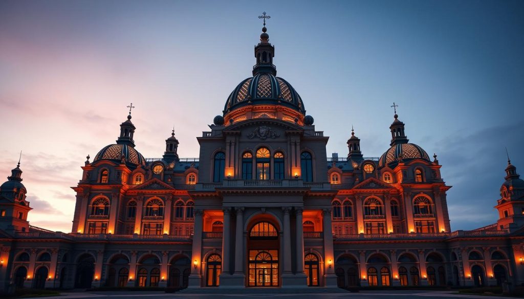 A grand and stately architectural masterpiece, the Metabase headquarters rises majestically against a backdrop of a twilight sky. Elegant domes and soaring spires are adorned with intricate, jewel-toned patterns, bathed in a warm, regal glow. Gleaming columns and arched entryways beckon, promising a seamless integration of technology and timeless design. The composition is balanced, with a harmonious interplay of light and shadow, leading the eye towards the central structure - a testament to the power and precision of open-source data infrastructure. The overall mood is one of sophistication, innovation, and a touch of imperial grandeur. A grand and stately architectural masterpiece, the Metabase headquarters rises majestically against a backdrop of a twilight sky. Elegant domes and soaring spires are adorned with intricate, jewel-toned patterns, bathed in a warm, regal glow. Gleaming columns and arched entryways beckon, promising a seamless integration of technology and timeless design. The composition is balanced, with a harmonious interplay of light and shadow, leading the eye towards the central structure - a testament to the power and precision of open-source data infrastructure. The overall mood is one of sophistication, innovation, and a touch of imperial grandeur.