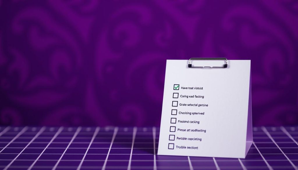 A meticulously designed, high-resolution checklist against a captivating backdrop of deep royal purple (#7955a3). In the foreground, a clean, minimalist checklist with neatly organized items, each with a corresponding checkbox. The middle ground features a subtle grid pattern, lending an air of professionalism and structure. The background showcases a softly blurred, yet visually striking pattern, creating a sense of depth and sophistication. The overall composition is balanced, with a focus on simplicity and functionality, perfectly suited to illustrate the "Troubleshooting Checklist" section of the article. A meticulously designed, high-resolution checklist against a captivating backdrop of deep royal purple (#7955a3). In the foreground, a clean, minimalist checklist with neatly organized items, each with a corresponding checkbox. The middle ground features a subtle grid pattern, lending an air of professionalism and structure. The background showcases a softly blurred, yet visually striking pattern, creating a sense of depth and sophistication. The overall composition is balanced, with a focus on simplicity and functionality, perfectly suited to illustrate the "Troubleshooting Checklist" section of the article.