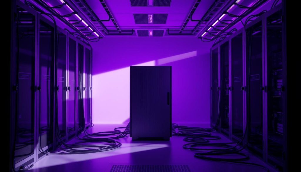 A serene server room bathed in regal purple hues. At the center, a sleek Linux workstation stands ready to host the lightning-fast, secure, and S3-compatible MinIO self-hosted storage system. Intricate cables and hardware components surround the main setup, conveying a sense of technical prowess and attention to detail. The lighting casts dramatic shadows, highlighting the advanced nature of the installation process. A minimalist design aesthetic pervades the scene, reflecting the clean and powerful ethos of the open-source software being deployed. A serene server room bathed in regal purple hues. At the center, a sleek Linux workstation stands ready to host the lightning-fast, secure, and S3-compatible MinIO self-hosted storage system. Intricate cables and hardware components surround the main setup, conveying a sense of technical prowess and attention to detail. The lighting casts dramatic shadows, highlighting the advanced nature of the installation process. A minimalist design aesthetic pervades the scene, reflecting the clean and powerful ethos of the open-source software being deployed.
