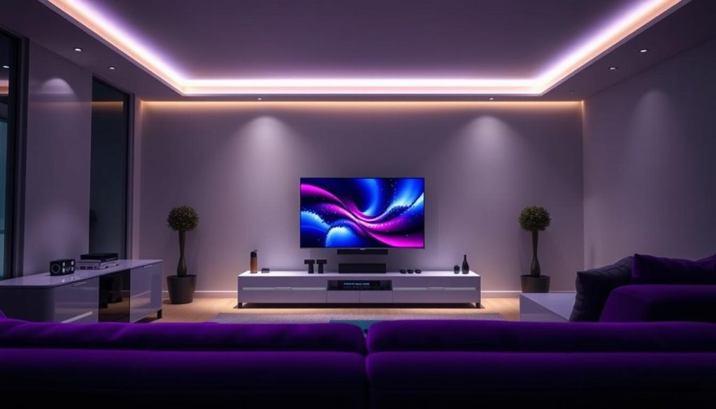 A serene, well-lit interior space showcasing the bandwidth capabilities of the open-source Jellyfin media server. In the foreground, a sleek, modern entertainment system with clean lines and a regal purple hue radiates a sense of refined elegance. The middle ground features a large, high-definition display presenting crisp, vibrant video playback, surrounded by subtle lighting elements that accentuate the smooth, uninterrupted streaming. In the background, a minimalist design scheme with neutral tones allows the technological prowess of Jellyfin to take center stage, highlighting its efficiency and user-friendly interface. The overall atmosphere conveys a harmonious balance between form and function, capturing the essence of a seamless, optimized media experience. A serene, well-lit interior space showcasing the bandwidth capabilities of the open-source Jellyfin media server. In the foreground, a sleek, modern entertainment system with clean lines and a regal purple hue radiates a sense of refined elegance. The middle ground features a large, high-definition display presenting crisp, vibrant video playback, surrounded by subtle lighting elements that accentuate the smooth, uninterrupted streaming. In the background, a minimalist design scheme with neutral tones allows the technological prowess of Jellyfin to take center stage, highlighting its efficiency and user-friendly interface. The overall atmosphere conveys a harmonious balance between form and function, capturing the essence of a seamless, optimized media experience.