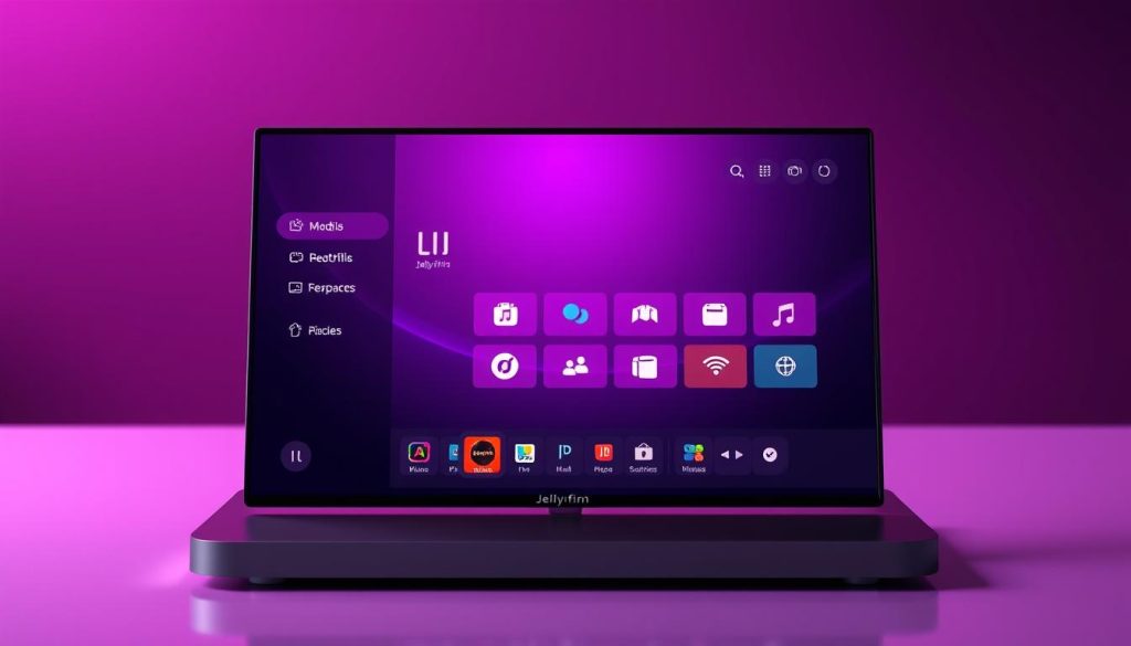 A sleek and modern Jellyfin client interface rendered in a regal, deep purple hue. The display showcases a clean, minimalist design with intuitive navigation controls. The client is depicted against a softly blurred background, placing emphasis on the application itself. Carefully crafted lighting casts a subtle glow, enhancing the premium, high-tech aesthetic. The overall composition conveys a sense of sophistication and professionalism, befitting the Jellyfin media server's robust feature set and cross-platform capabilities. A sleek and modern Jellyfin client interface rendered in a regal, deep purple hue. The display showcases a clean, minimalist design with intuitive navigation controls. The client is depicted against a softly blurred background, placing emphasis on the application itself. Carefully crafted lighting casts a subtle glow, enhancing the premium, high-tech aesthetic. The overall composition conveys a sense of sophistication and professionalism, befitting the Jellyfin media server's robust feature set and cross-platform capabilities.