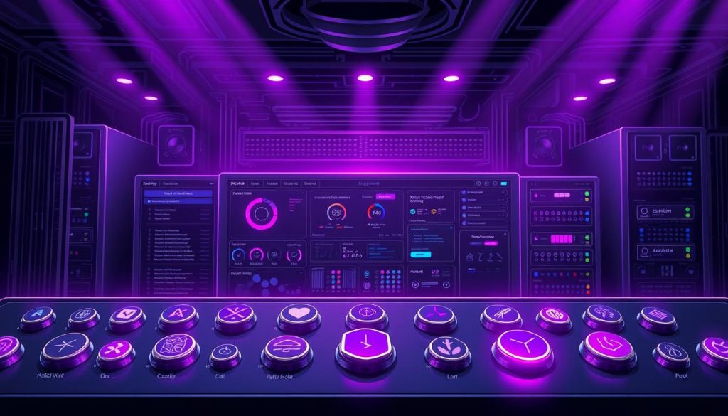 A vibrant and intricate illustration of the Jellyfin media server's advanced configuration and plugin ecosystem. In the foreground, a sleek, elegant user interface showcases a variety of plugin icons, each distinctly detailed and glowing with a regal, purple radiance. The middle ground features a well-organized server dashboard, with precise controls and customization options. In the background, a seamless blend of server hardware and network architecture creates a sense of technological sophistication. Dramatic lighting casts dramatic shadows, emphasizing the power and versatility of the Jellyfin platform. The overall composition conveys the depth and flexibility of Jellyfin's advanced features, perfect for enhancing the media experience. A vibrant and intricate illustration of the Jellyfin media server's advanced configuration and plugin ecosystem. In the foreground, a sleek, elegant user interface showcases a variety of plugin icons, each distinctly detailed and glowing with a regal, purple radiance. The middle ground features a well-organized server dashboard, with precise controls and customization options. In the background, a seamless blend of server hardware and network architecture creates a sense of technological sophistication. Dramatic lighting casts dramatic shadows, emphasizing the power and versatility of the Jellyfin platform. The overall composition conveys the depth and flexibility of Jellyfin's advanced features, perfect for enhancing the media experience.