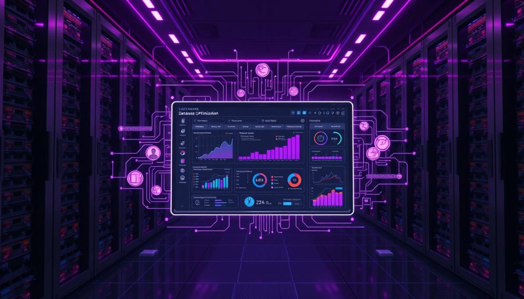 a highly detailed, hyper-realistic digital illustration of a database optimization process, featuring a sleek, modern user interface with a clean, minimalist design. The main focus is a central dashboard displaying various data analysis metrics and optimization tools, surrounded by a sophisticated array of glowing purple data streams, holographic visualizations, and intricate circuitry. The background is a dimly lit, futuristic server room with towering racks of gleaming hardware, bathed in an ethereal, royal purple glow. The overall mood is one of technological elegance, precision, and the seamless integration of software and infrastructure. a highly detailed, hyper-realistic digital illustration of a database optimization process, featuring a sleek, modern user interface with a clean, minimalist design. The main focus is a central dashboard displaying various data analysis metrics and optimization tools, surrounded by a sophisticated array of glowing purple data streams, holographic visualizations, and intricate circuitry. The background is a dimly lit, futuristic server room with towering racks of gleaming hardware, bathed in an ethereal, royal purple glow. The overall mood is one of technological elegance, precision, and the seamless integration of software and infrastructure.