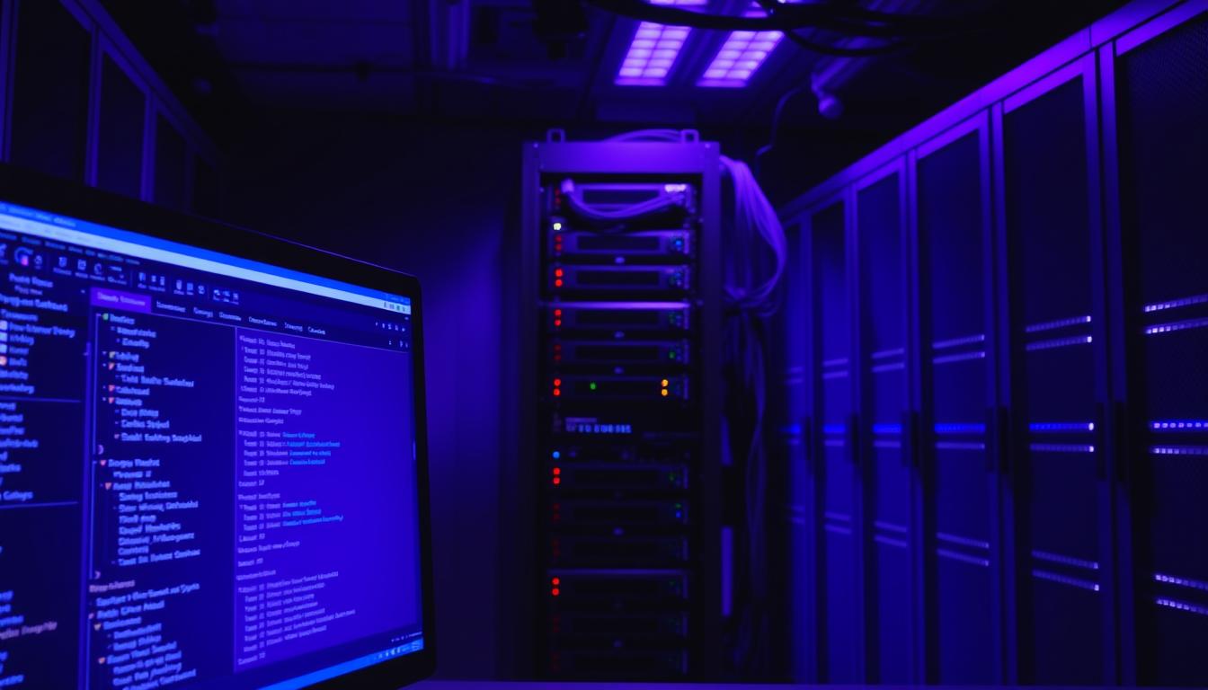 A dimly lit database server room, the soft glow of monitors casting a royal purple hue across the scene. In the foreground, a desktop computer displays a meticulously organized database management interface, showcasing detailed information about table structures, data types, and relationships. The middle ground features servers humming with activity, their status lights blinking in a rhythmic pattern. In the background, a network rack stands tall, its cables neatly organized and running through cable trays. The atmosphere is one of focus and precision, conveying the importance of accurately verifying and validating database information.