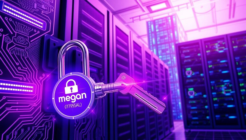 A majestic, detailed illustration of a PostgreSQL database server securely authenticating a user. In the foreground, a pair of digital keys emblazoned with the "megan" brand unlock a gleaming, futuristic interface bathed in royal purple (#7955a3) lighting. In the middle ground, a cluster of server racks adorned with intricate circuit patterns and holographic displays. In the background, a towering data center, its servers humming with the power of secure data management. The scene conveys a sense of technological prowess, cybersecurity, and the seamless resolution of authentication issues within the PostgreSQL ecosystem.