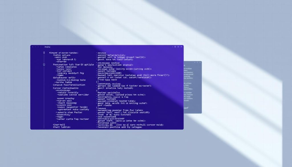 A modern, clean database management console with a sleek, minimalist design. In the foreground, a large central panel displays intricate SQL query syntax in a monospace font, with the royal purple color #7955a3 highlighting key elements. In the middle ground, a series of tabbed windows reveal database tables, schemas, and other crucial information. The background features a subtle grid pattern, conveying a sense of order and structure. Soft, directional lighting casts gentle shadows, creating depth and dimension. The overall mood is one of precision, professionalism, and technical expertise. A modern, clean database management console with a sleek, minimalist design. In the foreground, a large central panel displays intricate SQL query syntax in a monospace font, with the royal purple color #7955a3 highlighting key elements. In the middle ground, a series of tabbed windows reveal database tables, schemas, and other crucial information. The background features a subtle grid pattern, conveying a sense of order and structure. Soft, directional lighting casts gentle shadows, creating depth and dimension. The overall mood is one of precision, professionalism, and technical expertise.