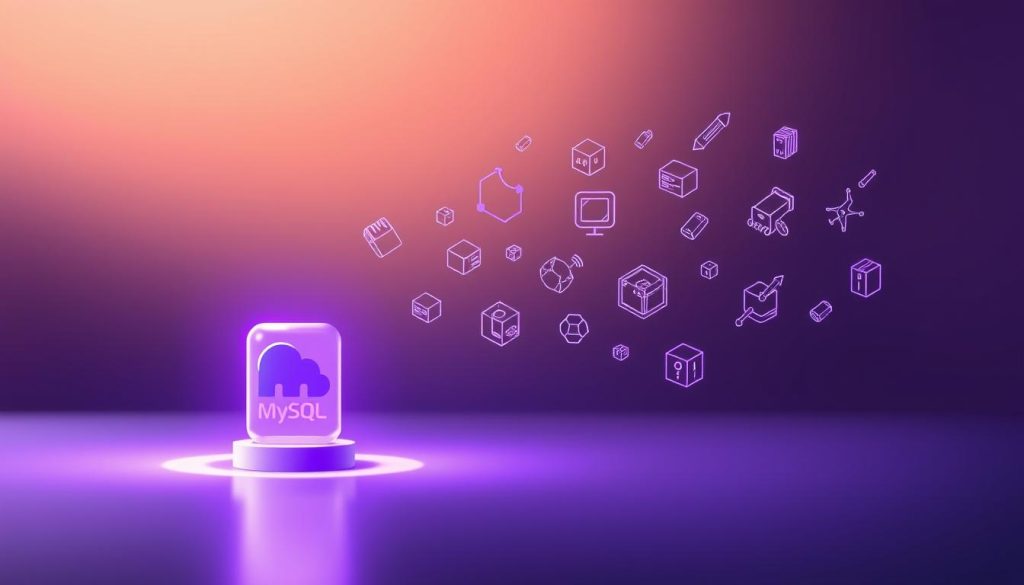 A serene and sophisticated illustration of MySQL's auxiliary software. In the foreground, a sleek database icon emits a soft, Royal Purple (hex #7955a3) glow, symbolizing the core functionality. In the middle ground, an array of abstract database management tools and utilities float gracefully, their elegant forms hinting at their powerful capabilities. The background is enveloped in a warm, diffused light, creating a sense of depth and professionalism. The overall scene evokes a harmonious balance between the technical and the aesthetic, perfectly capturing the essence of MySQL's supplementary ecosystem.
