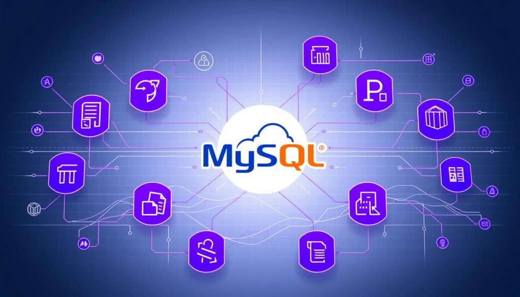 An intricate database optimization blueprint, showcasing sleek MySQL icons in a crisp, technical layout. The foreground features a central MySQL logo surrounded by various optimization techniques, each represented by minimalist geometric shapes in a royal purple (#7955a3) color scheme. The middle ground depicts a flowing data landscape, with lines and arrows illustrating the interconnected nature of performance enhancement strategies. In the background, a subtle grid pattern provides a sense of structured organization, while soft lighting casts a professional, high-tech atmosphere. The overall composition aims to convey the comprehensive, systematic approach to optimizing MySQL performance.