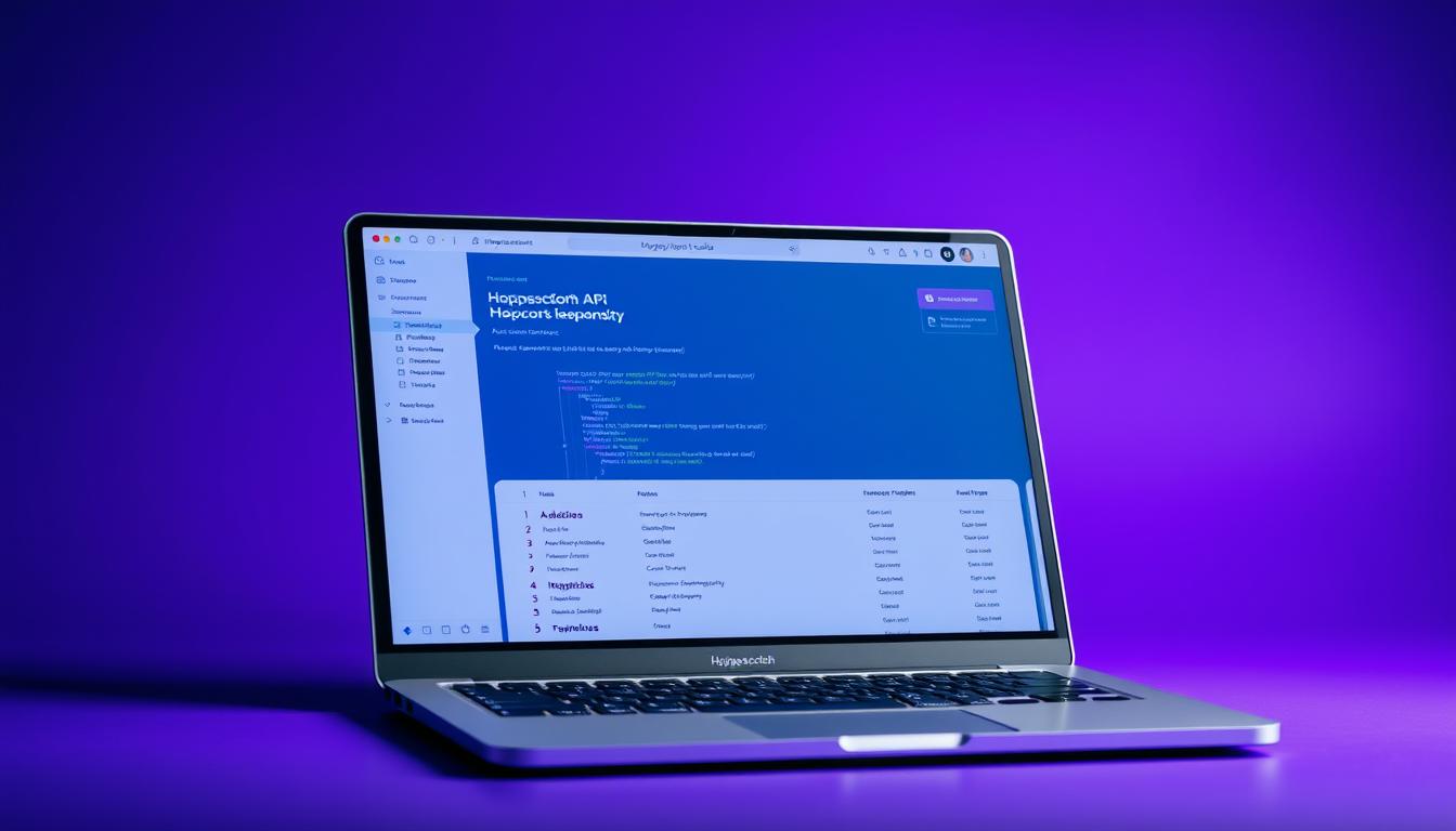 A sleek and modern API testing tool called Hoppscotch, with a clean and intuitive interface. The application is displayed on a laptop screen, showcased against a royal purple (#7955a3) backdrop, creating a professional and sophisticated atmosphere. The laptop is positioned at a slight angle, capturing the tool's responsive design and attention to detail. Soft, directional lighting illuminates the scene, highlighting the tool's features and emphasizing its user-friendly nature. The overall composition conveys the power and efficiency of Hoppscotch, making it an ideal choice for API testing and development.