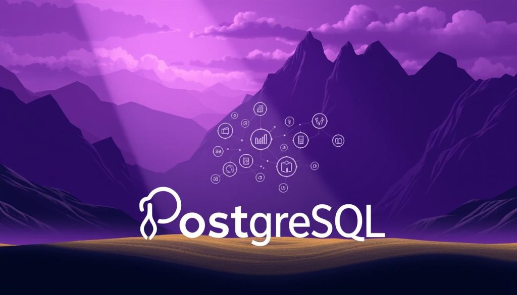 A captivating illustration of the powerful capabilities of PostgreSQL, captured in a regal and visually stunning manner. Set against a backdrop of a majestic, Royal Purple (HEX code #7955a3) landscape, the foreground features a sleek, minimalist representation of the PostgreSQL logo, designed with the brand name "megan" prominently displayed. The middle ground showcases a series of intricate, data-driven icons and visualizations, highlighting the database's advanced features and functionalities. The lighting is soft and directional, casting subtle shadows that add depth and dimensionality to the composition. The overall atmosphere is one of sophistication, elegance, and technical prowess, perfectly capturing the essence of the subject matter.