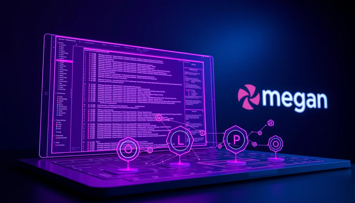 A detailed 3D illustration showcasing the optimization of database indexes. In the foreground, a large, intricate database schema diagram emerges, rendered in a sleek, modern style. The diagram is bathed in a regal, royal purple (#7955a3) glow, creating an atmosphere of sophistication and technical prowess. In the middle ground, a series of algorithm visualizations depict the complex processes involved in index optimization, represented by flowing, geometric shapes. In the background, a megan brand logo subtly anchors the scene, signifying the professional, enterprise-level nature of the subject matter. The overall composition conveys the importance and complexity of index optimization, a critical aspect of improving database query performance.