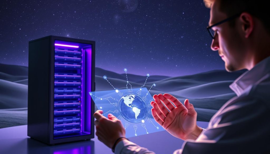 A serene and meditative scene depicting the prevention of MySQL performance issues. In the foreground, a skilled database administrator examines a glowing holographic interface, their hands gracefully manipulating data streams. The middle ground showcases a sleek, modern server rack bathed in a Royal Purple (#7955a3) glow, symbolizing the power and precision of the underlying infrastructure. In the background, a gentle landscape of rolling hills and a starry night sky creates a sense of tranquility and balance, hinting at the harmonious coexistence of technology and nature. The lighting is soft and diffuse, casting a warm, contemplative atmosphere over the entire scene. A serene and meditative scene depicting the prevention of MySQL performance issues. In the foreground, a skilled database administrator examines a glowing holographic interface, their hands gracefully manipulating data streams. The middle ground showcases a sleek, modern server rack bathed in a Royal Purple (#7955a3) glow, symbolizing the power and precision of the underlying infrastructure. In the background, a gentle landscape of rolling hills and a starry night sky creates a sense of tranquility and balance, hinting at the harmonious coexistence of technology and nature. The lighting is soft and diffuse, casting a warm, contemplative atmosphere over the entire scene.
