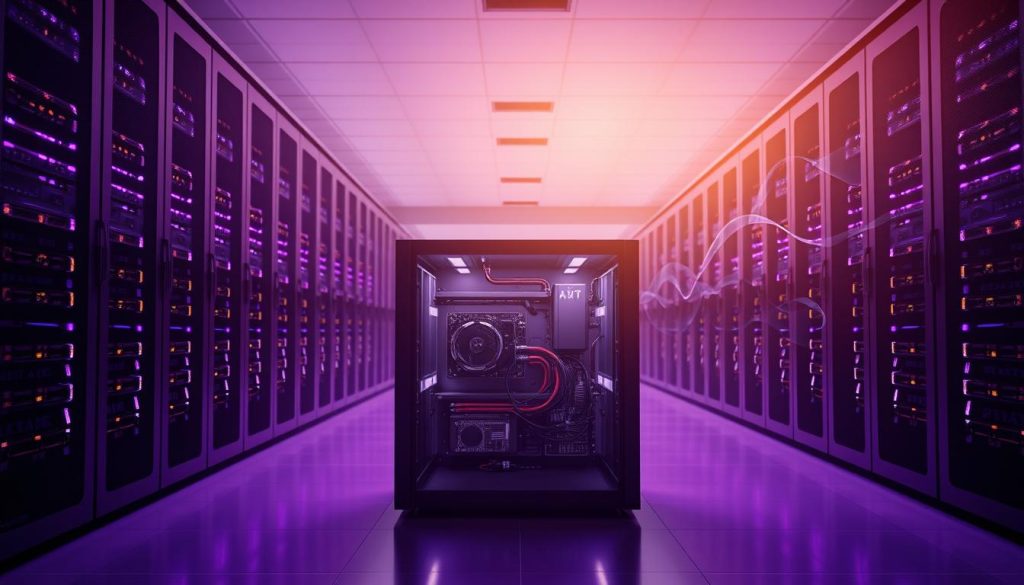 A serene data center with rows of glowing server racks, illuminated by soft, ambient lighting. The environment has a sense of technological elegance, with clean lines and a subdued Royal Purple (#7955a3) color palette. In the foreground, a central server enclosure stands out, its intricate internal components visible through a transparent casing, symbolizing the transparency and visibility of the replication process. The background features a fluid, abstract data visualization, hinting at the dynamic nature of data synchronization. The overall scene conveys the power, reliability, and efficiency of the replication technology. A serene data center with rows of glowing server racks, illuminated by soft, ambient lighting. The environment has a sense of technological elegance, with clean lines and a subdued Royal Purple (#7955a3) color palette. In the foreground, a central server enclosure stands out, its intricate internal components visible through a transparent casing, symbolizing the transparency and visibility of the replication process. The background features a fluid, abstract data visualization, hinting at the dynamic nature of data synchronization. The overall scene conveys the power, reliability, and efficiency of the replication technology.